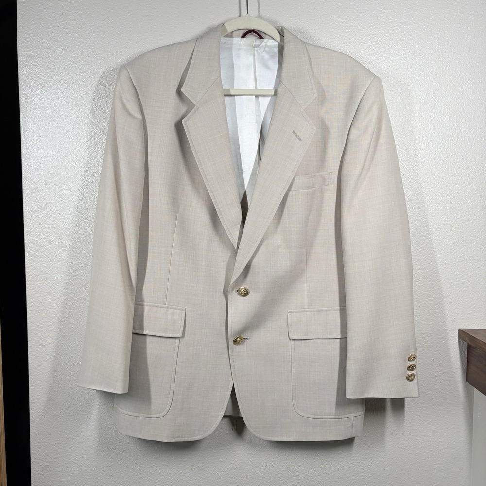 Hart Schaffner Marx‎ Dillards Beige Tan Blazer  J Nicklaus  42S  Gold Button VTG